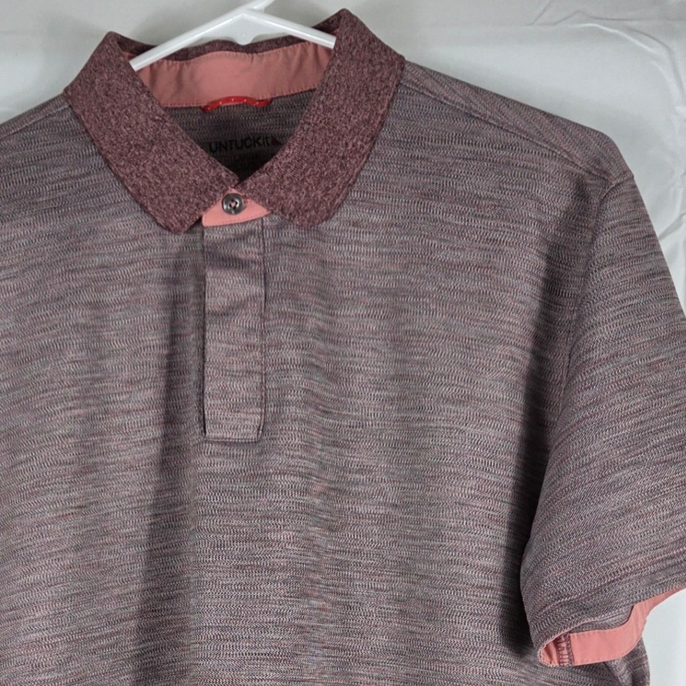 UNTUCKit Hannifer Polo Shirt Mens Large Pink Grey Space Dye Stretch Regular